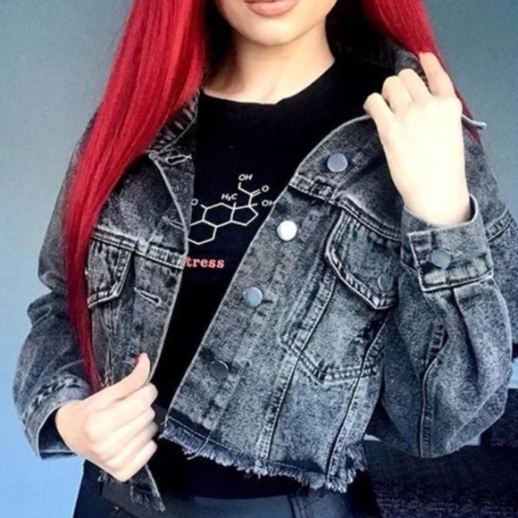 Vintage Wash Black Distressed Button denim washed jacket